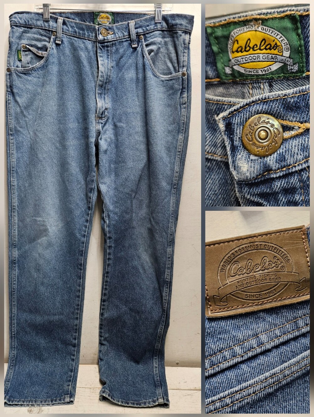 Cabelas 905100D Vintage Straight Fit Jeans 36x34 Rugged Cotton Denim Outdoor
